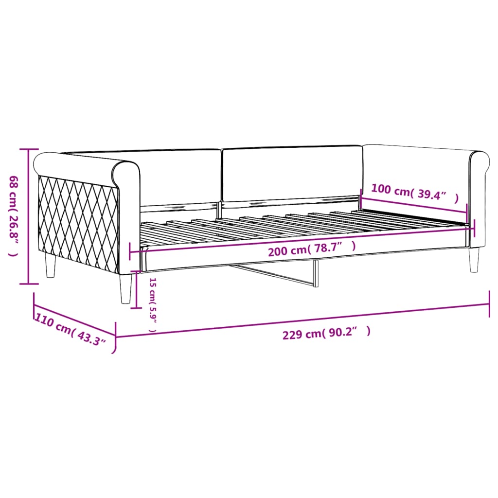 Dnevni krevet tamnosivi 100 x 200 cm baršunasti