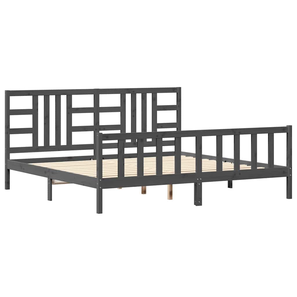 Okvir za krevet s uzglavljem sivi 200 x 200 cm od masivnog drva
