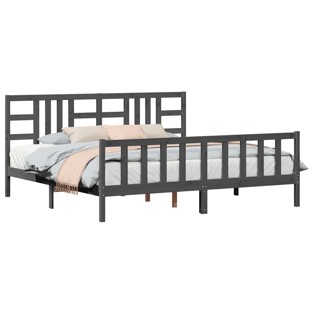 Okvir za krevet s uzglavljem sivi 200 x 200 cm od masivnog drva