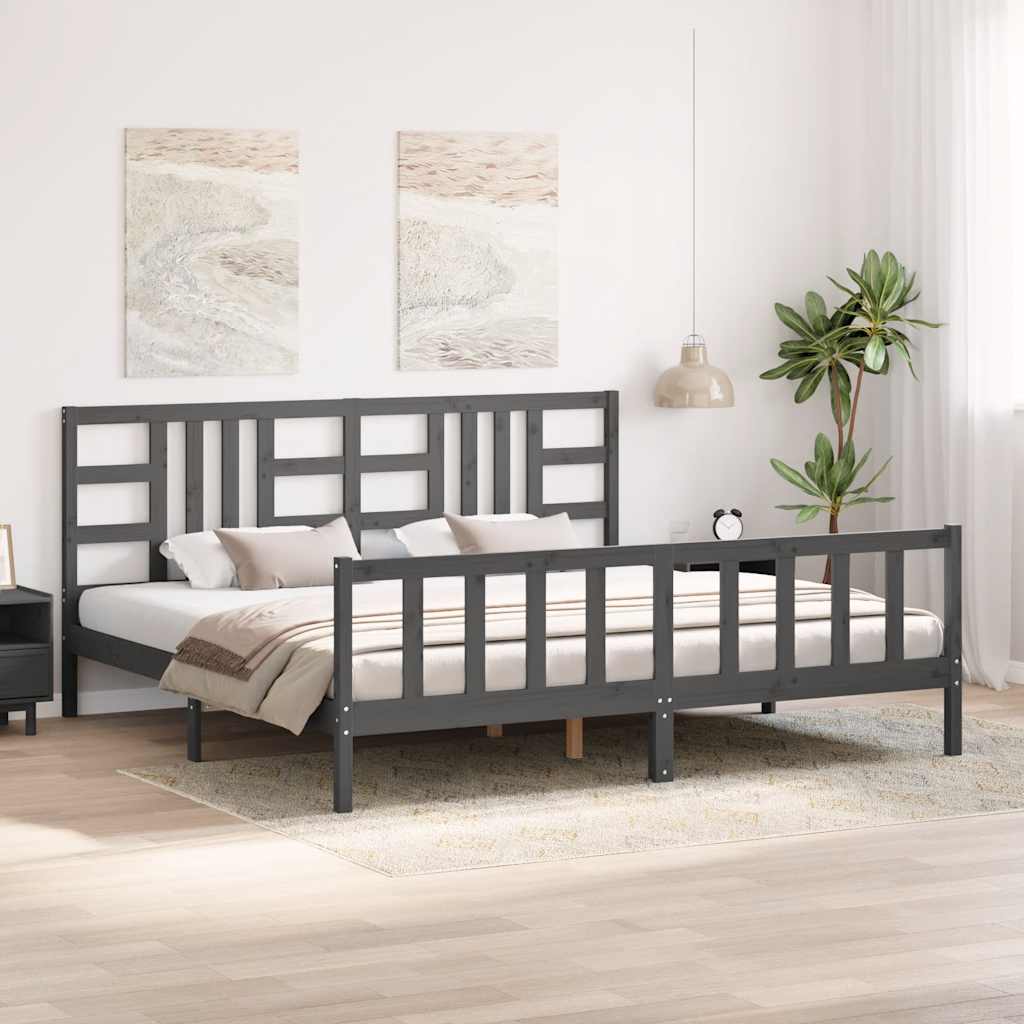 Okvir za krevet s uzglavljem sivi 200 x 200 cm od masivnog drva