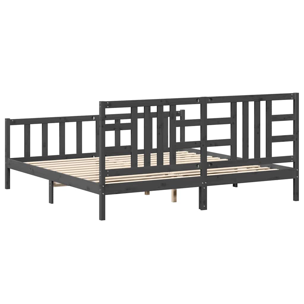 Okvir za krevet s uzglavljem sivi 200 x 200 cm od masivnog drva
