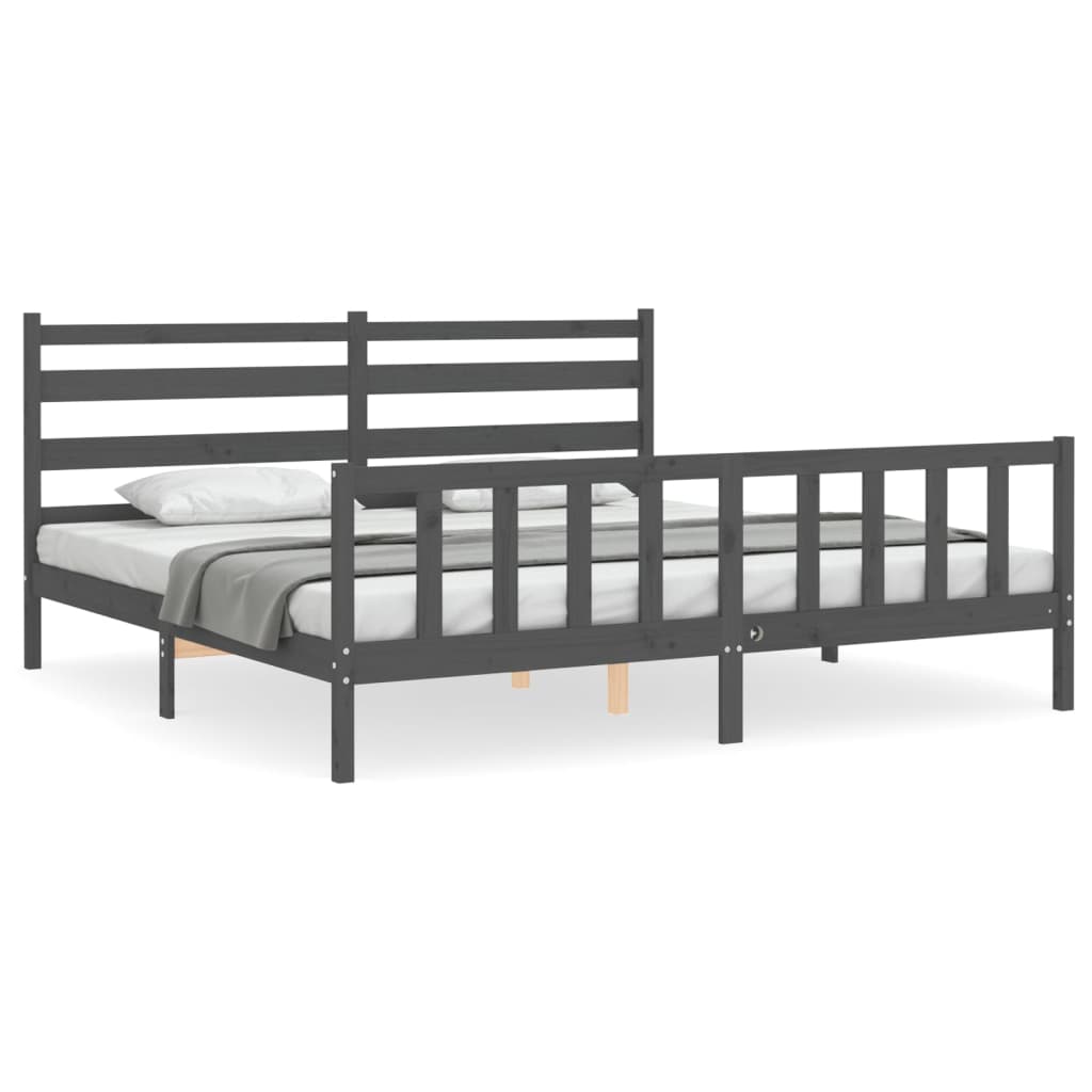 Okvir za krevet s uzglavljem sivi 200 x 200 cm od masivnog drva