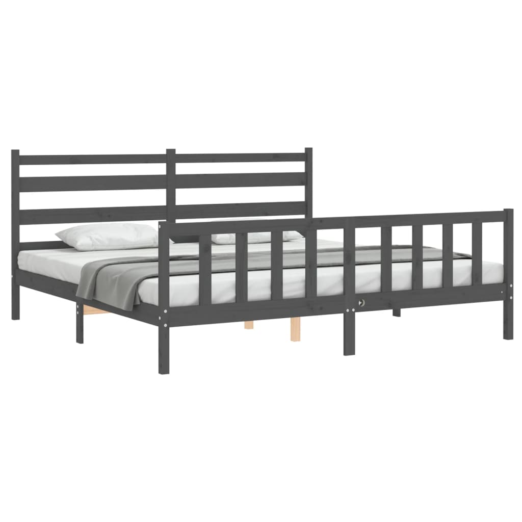 Okvir za krevet s uzglavljem sivi 200 x 200 cm od masivnog drva