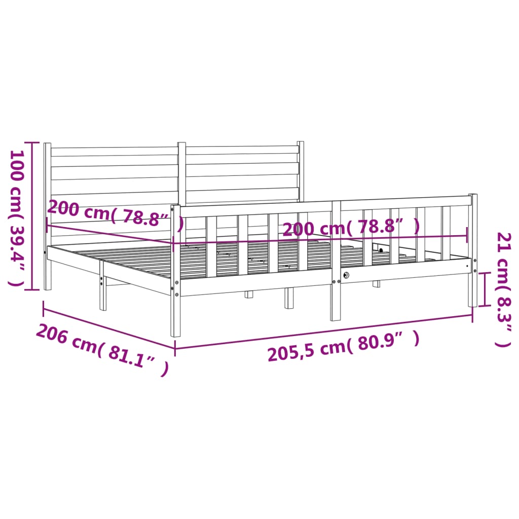 Okvir za krevet s uzglavljem sivi 200 x 200 cm od masivnog drva