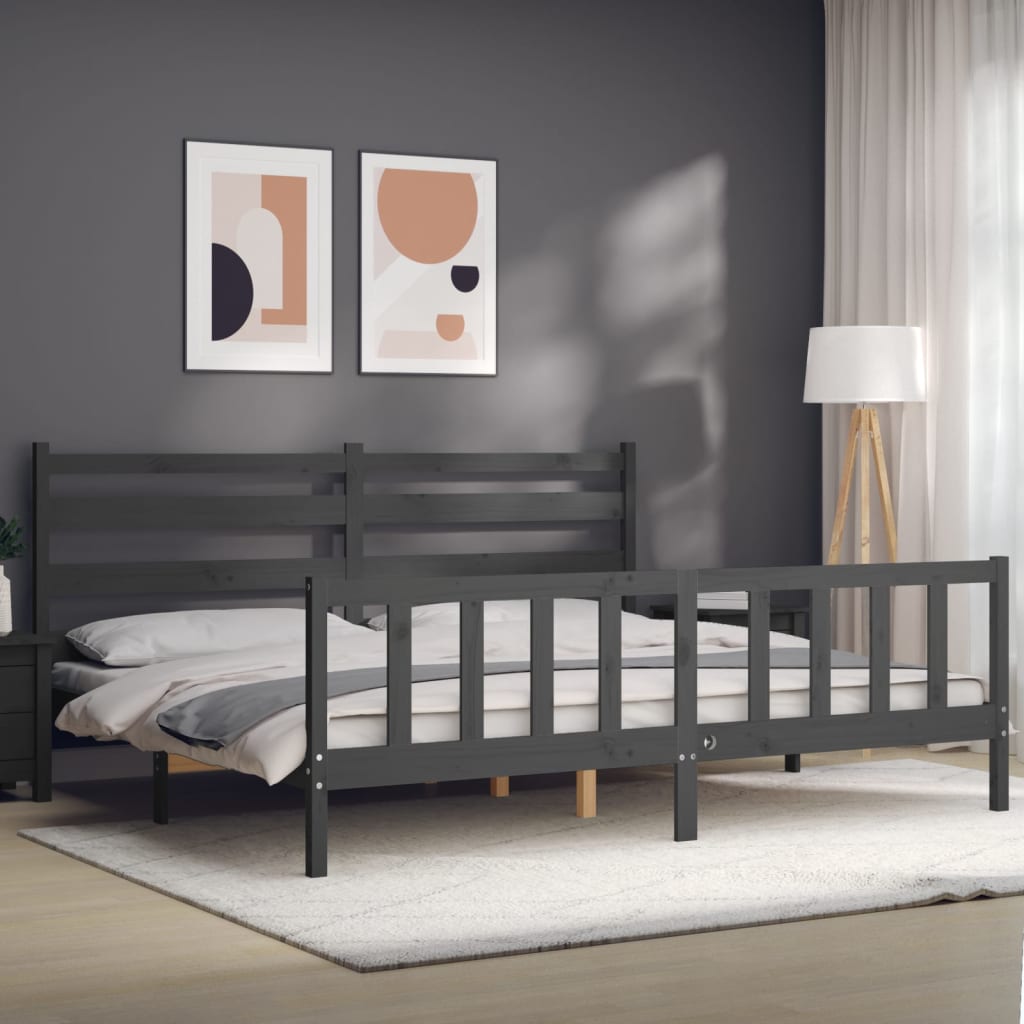 Okvir za krevet s uzglavljem sivi 200 x 200 cm od masivnog drva