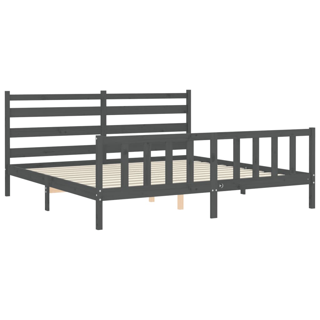 Okvir za krevet s uzglavljem sivi 200 x 200 cm od masivnog drva