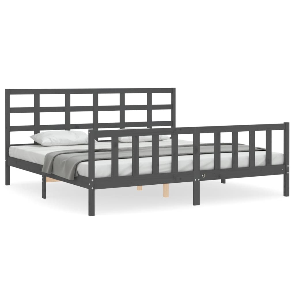 Okvir za krevet s uzglavljem sivi 200 x 200 cm od masivnog drva