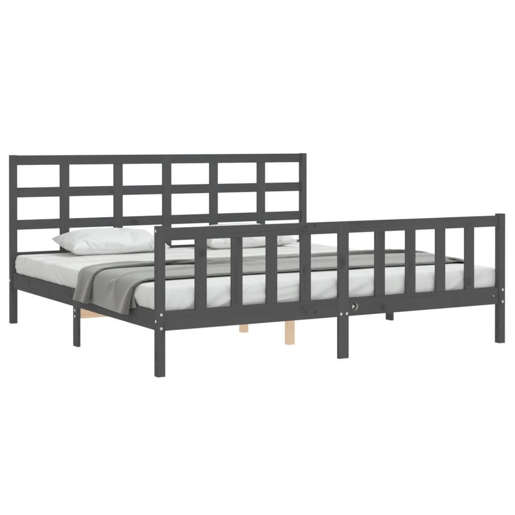 Okvir za krevet s uzglavljem sivi 200 x 200 cm od masivnog drva
