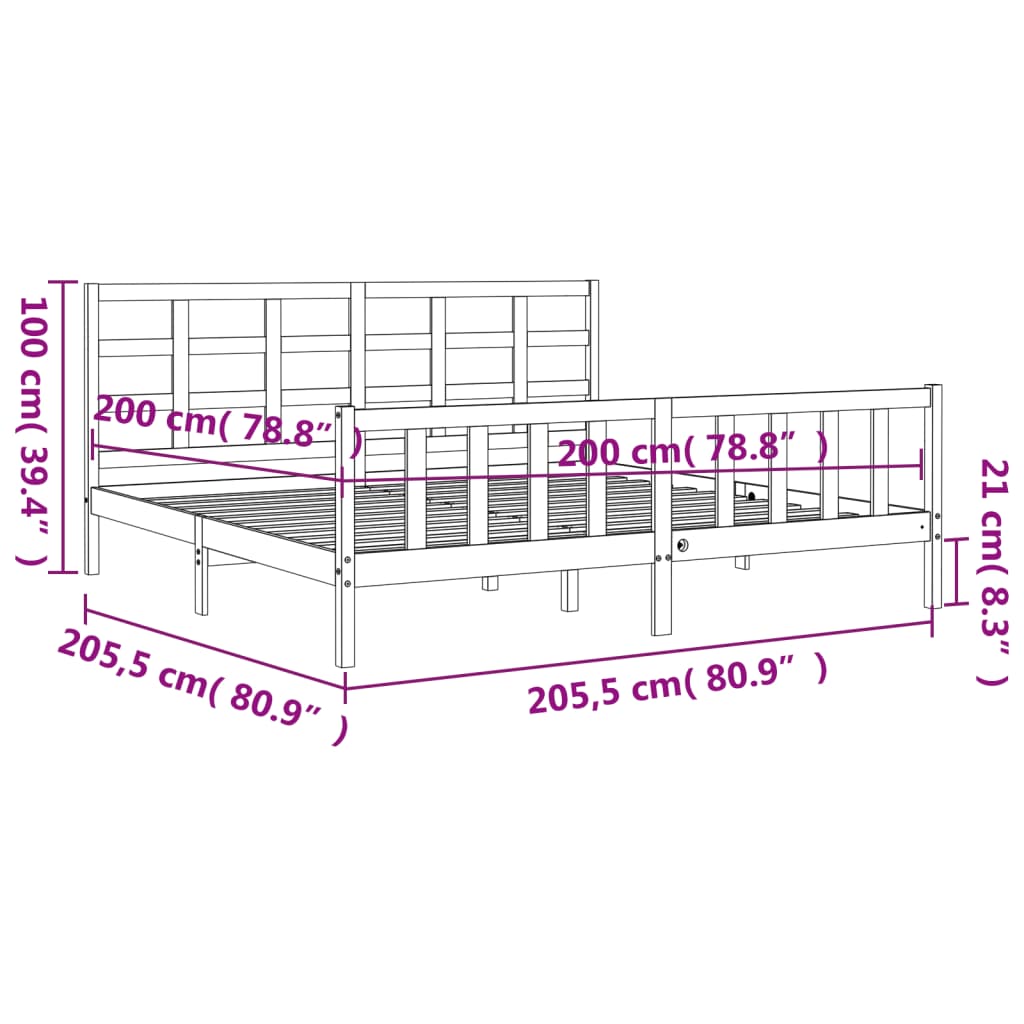 Okvir za krevet s uzglavljem sivi 200 x 200 cm od masivnog drva