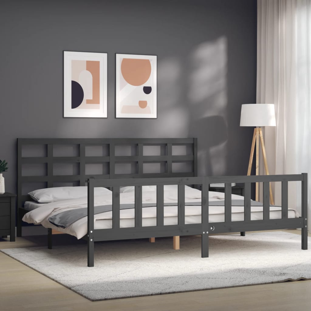Okvir za krevet s uzglavljem sivi 200 x 200 cm od masivnog drva
