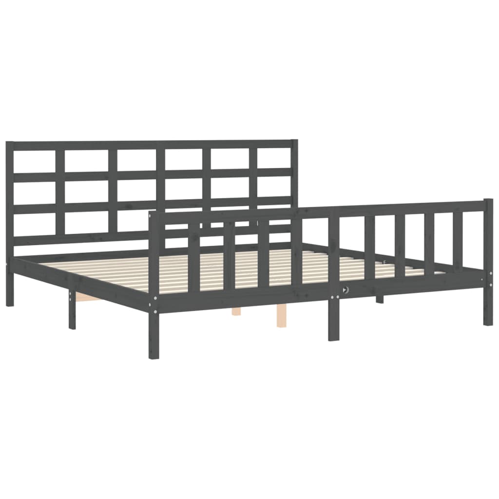 Okvir za krevet s uzglavljem sivi 200 x 200 cm od masivnog drva