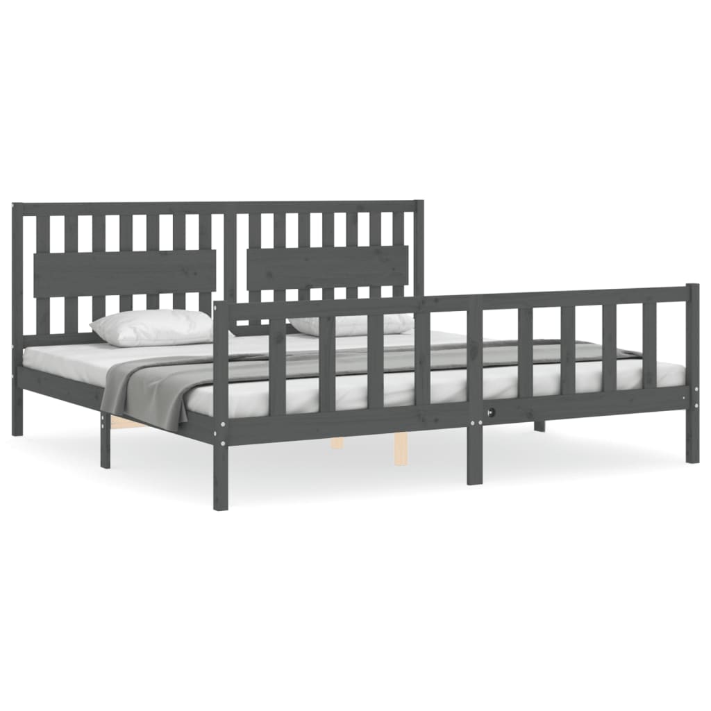 Okvir za krevet s uzglavljem sivi 200 x 200 cm od masivnog drva