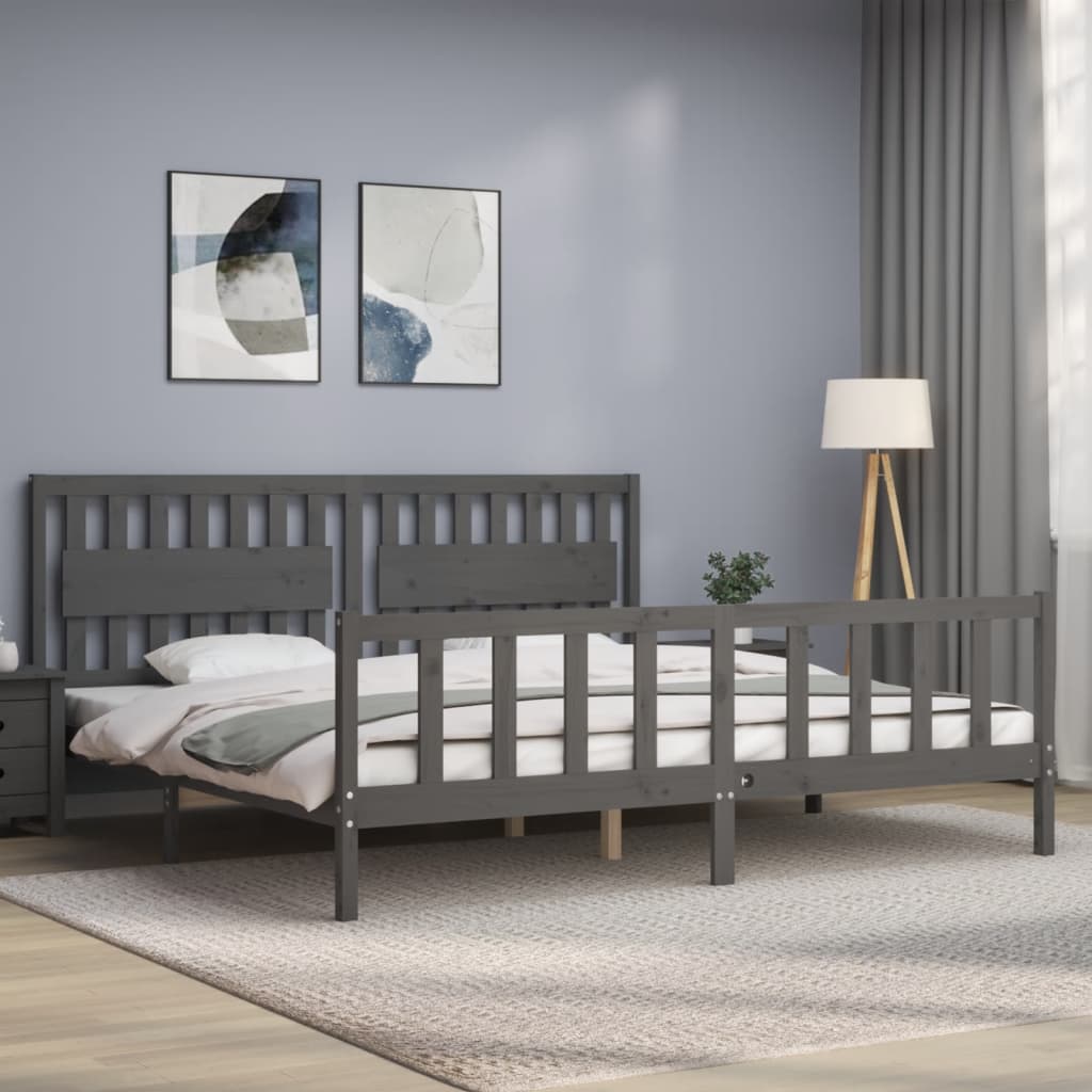 Okvir za krevet s uzglavljem sivi 200 x 200 cm od masivnog drva