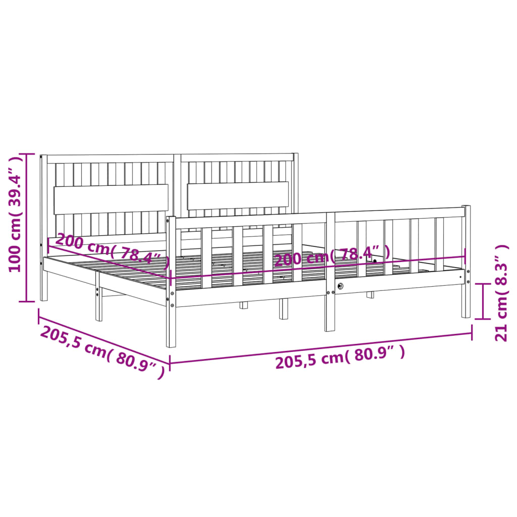 Okvir za krevet s uzglavljem sivi 200 x 200 cm od masivnog drva