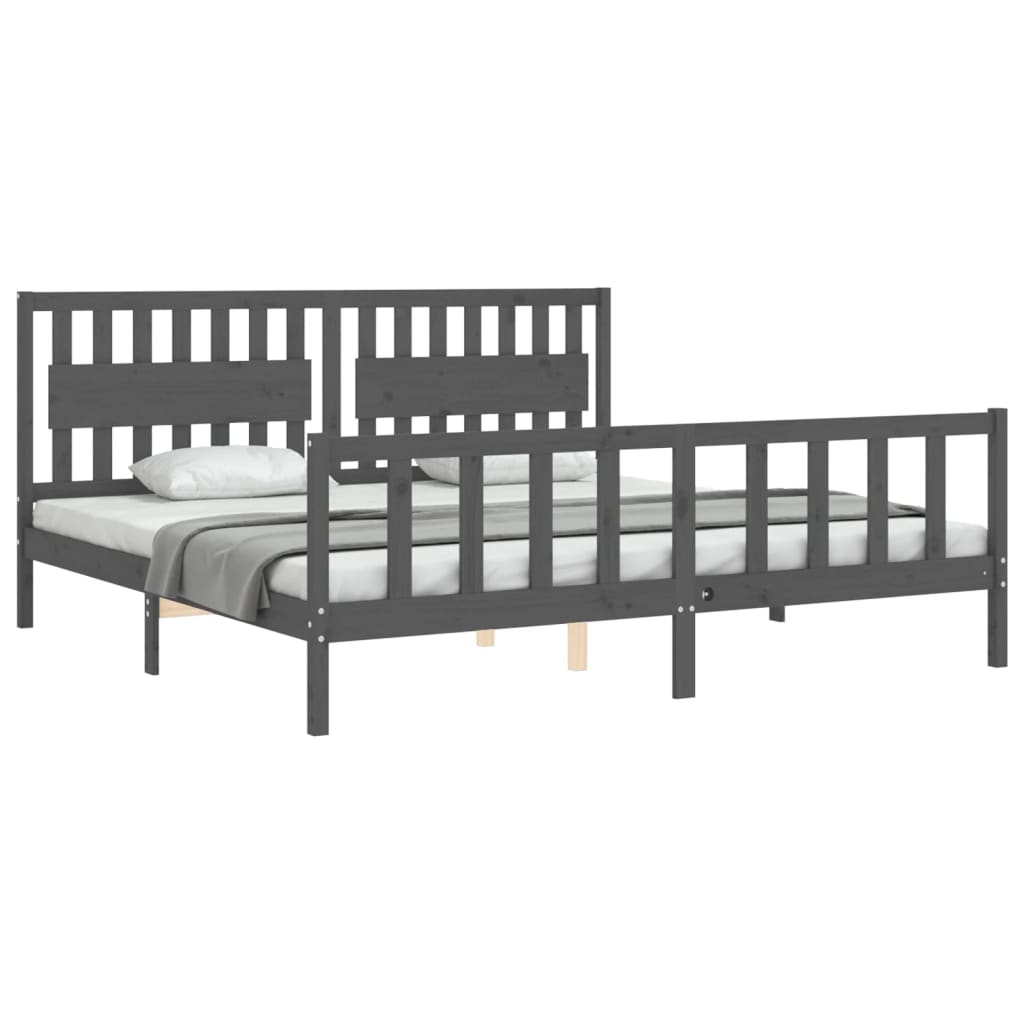 Okvir za krevet s uzglavljem sivi 200 x 200 cm od masivnog drva