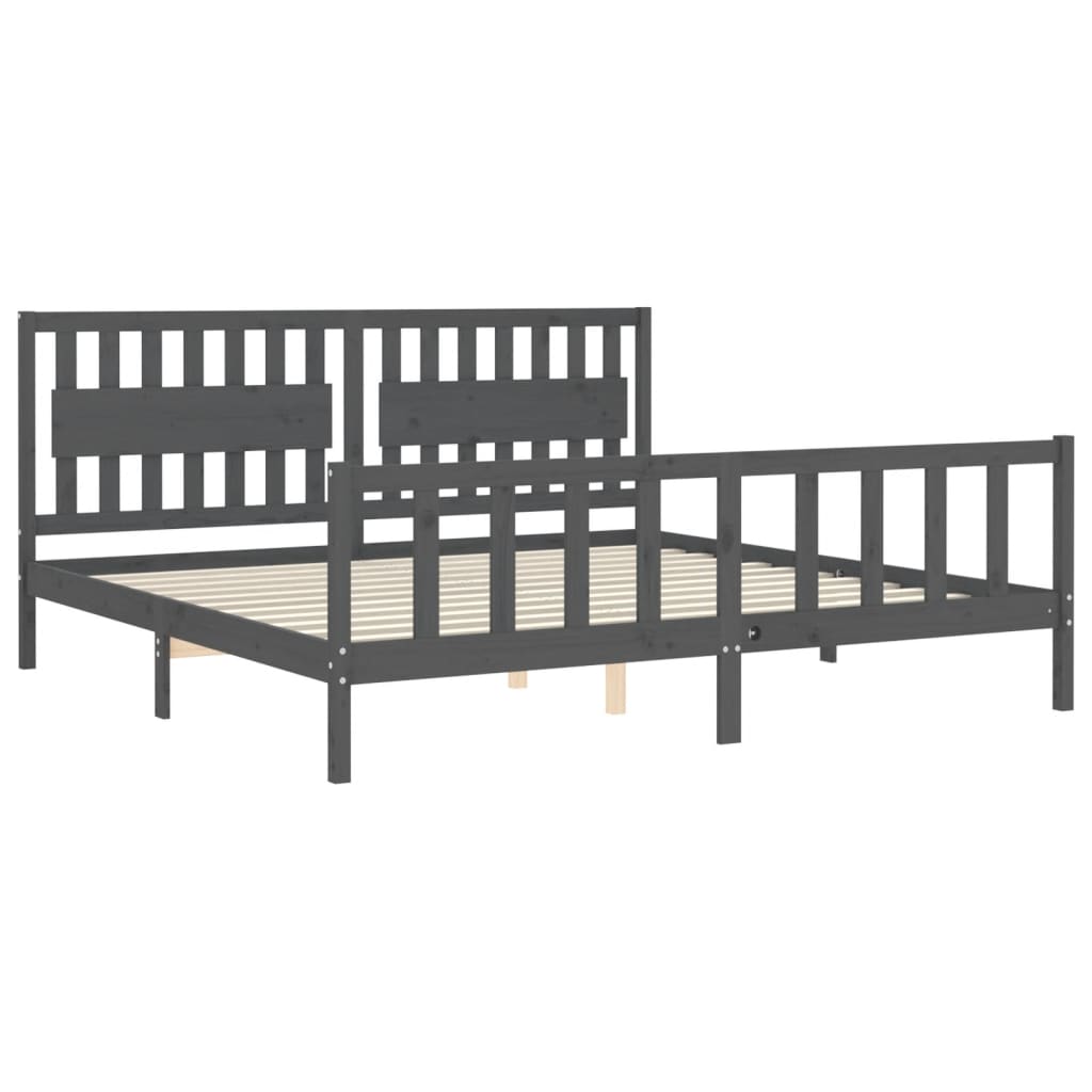 Okvir za krevet s uzglavljem sivi 200 x 200 cm od masivnog drva