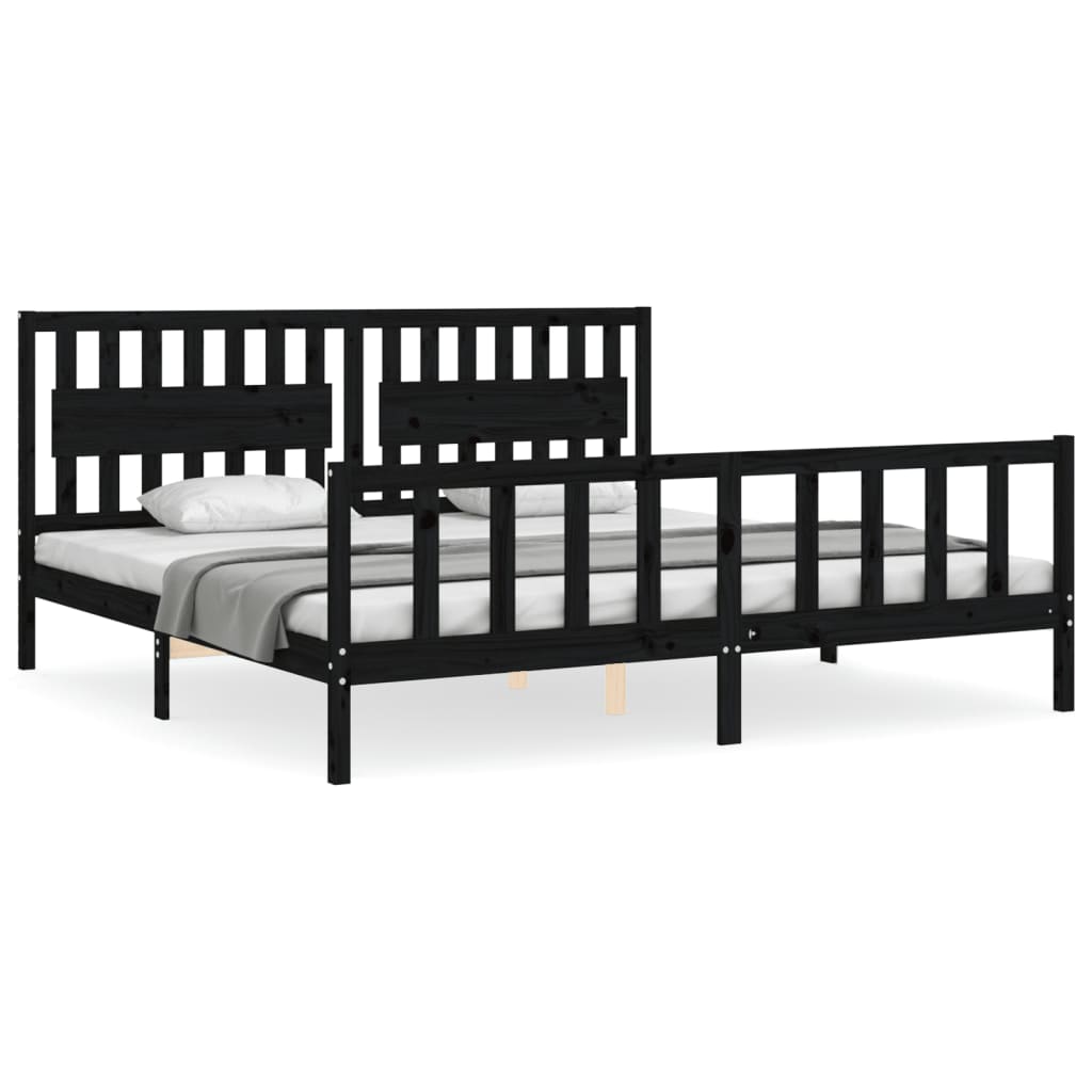 Okvir za krevet s uzglavljem crni 200 x 200 cm od masivnog drva