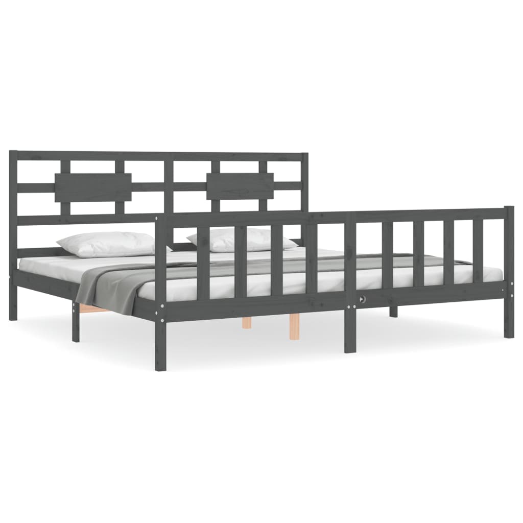 Okvir za krevet s uzglavljem sivi 200 x 200 cm od masivnog drva