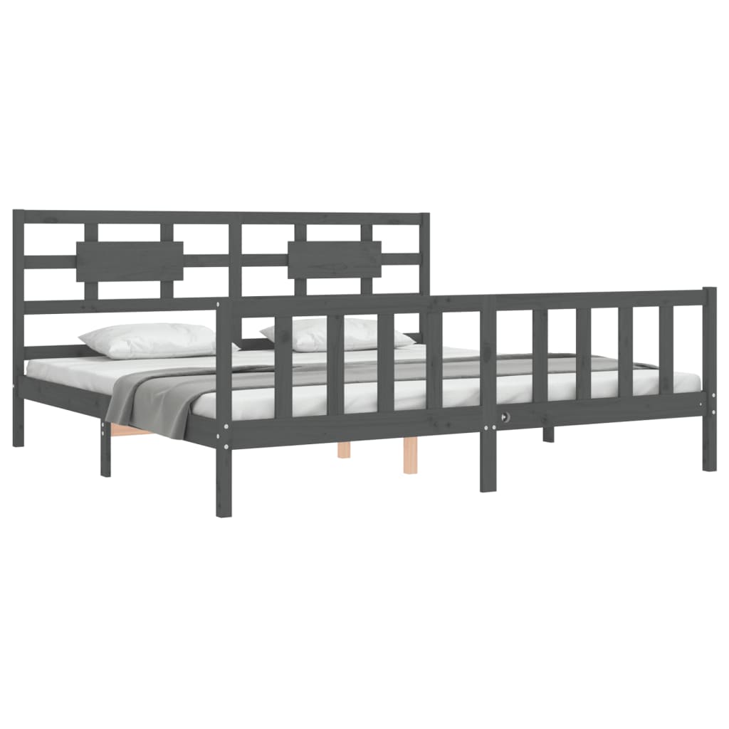 Okvir za krevet s uzglavljem sivi 200 x 200 cm od masivnog drva