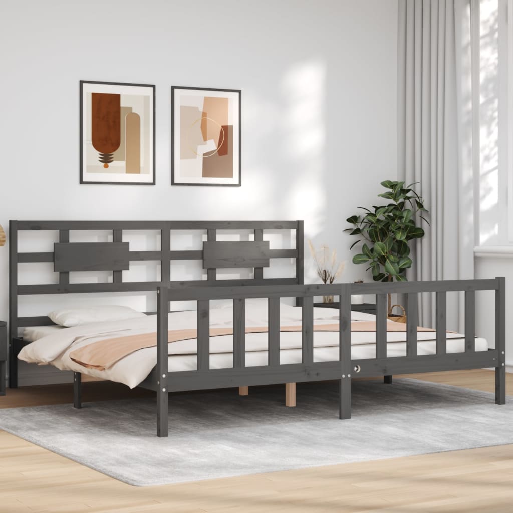 Okvir za krevet s uzglavljem sivi 200 x 200 cm od masivnog drva