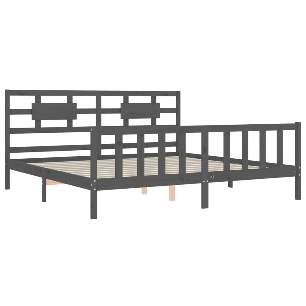 Okvir za krevet s uzglavljem sivi 200 x 200 cm od masivnog drva