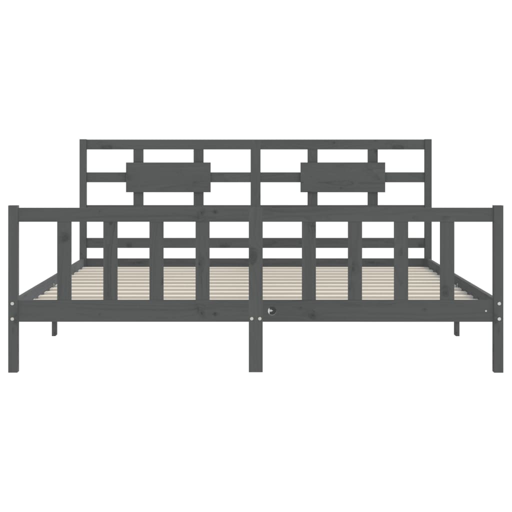 Okvir za krevet s uzglavljem sivi 200 x 200 cm od masivnog drva
