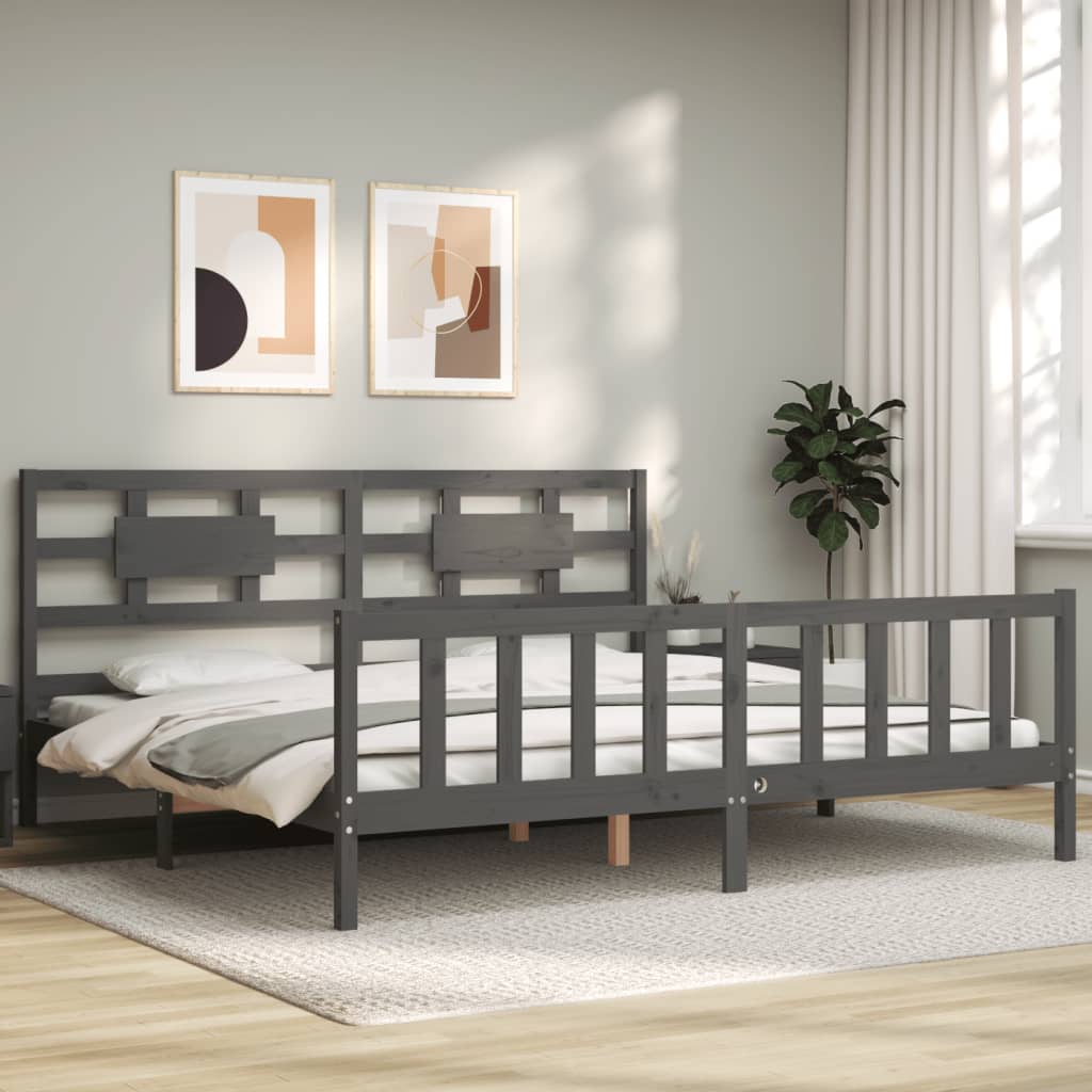 Okvir za krevet s uzglavljem sivi 200 x 200 cm od masivnog drva