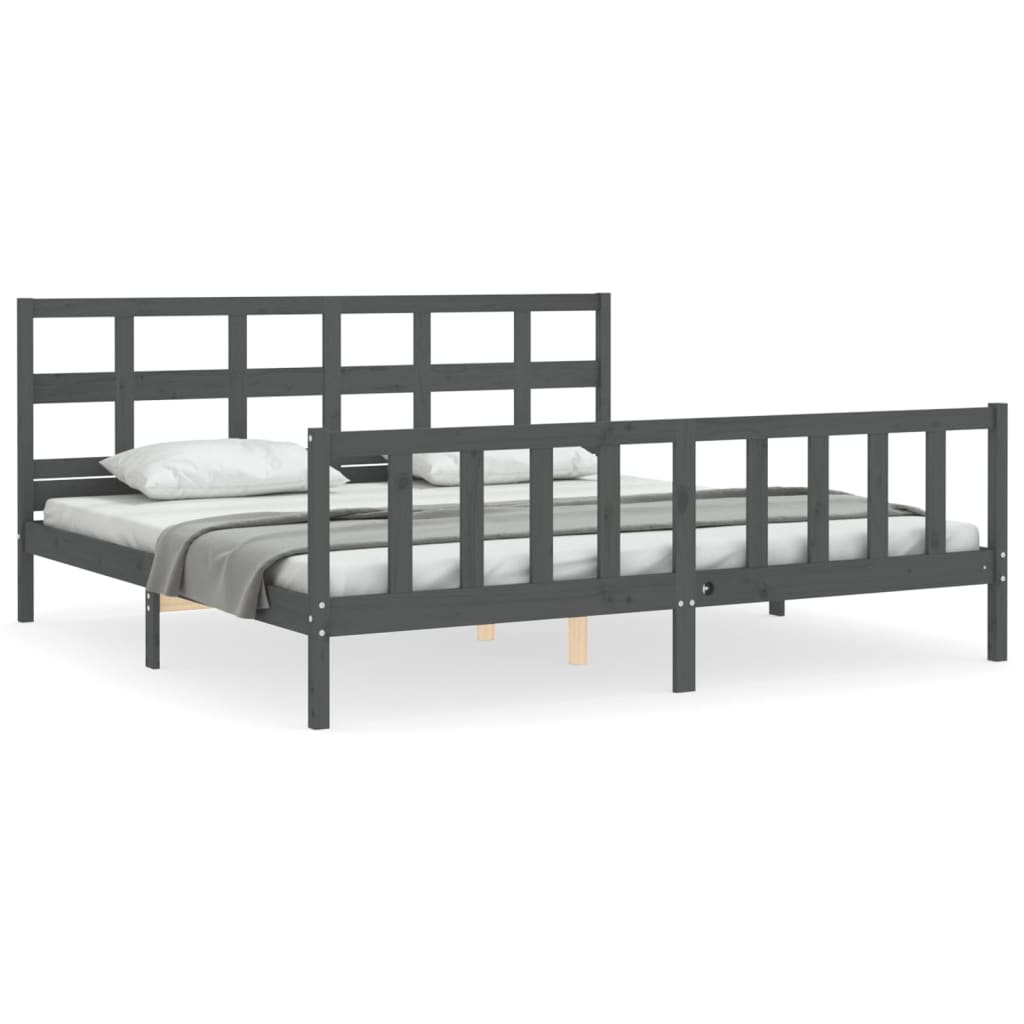 Okvir za krevet s uzglavljem sivi 200 x 200 cm od masivnog drva