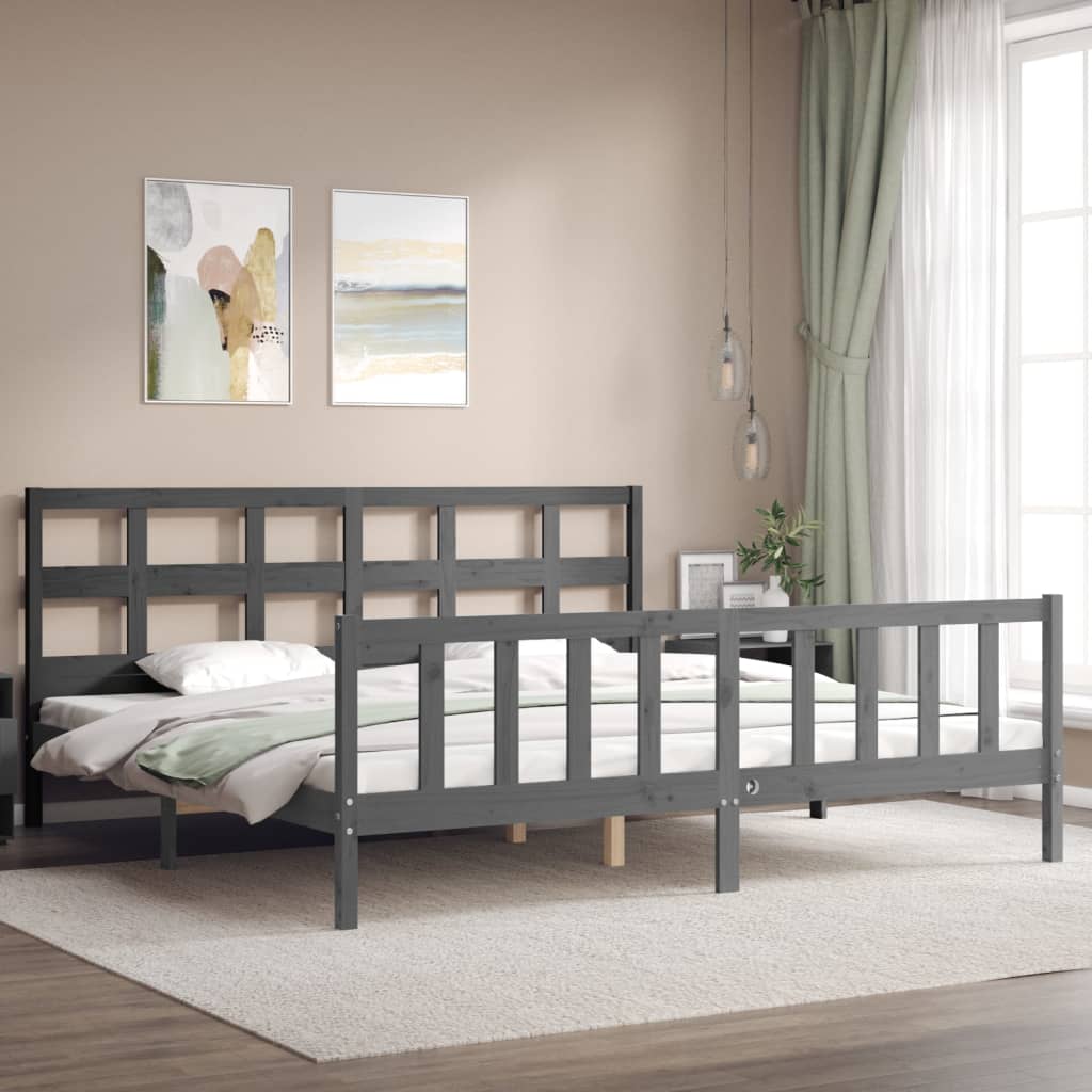 Okvir za krevet s uzglavljem sivi 200 x 200 cm od masivnog drva