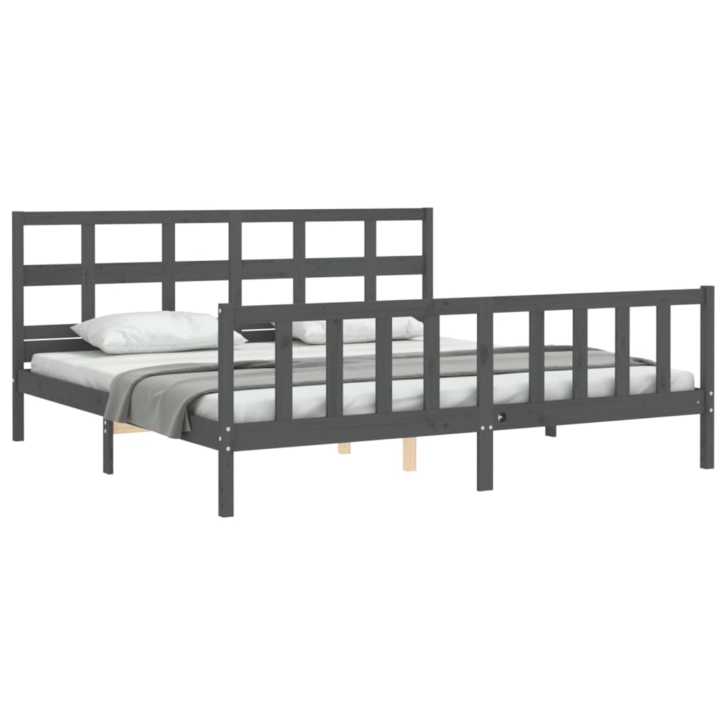 Okvir za krevet s uzglavljem sivi 200 x 200 cm od masivnog drva