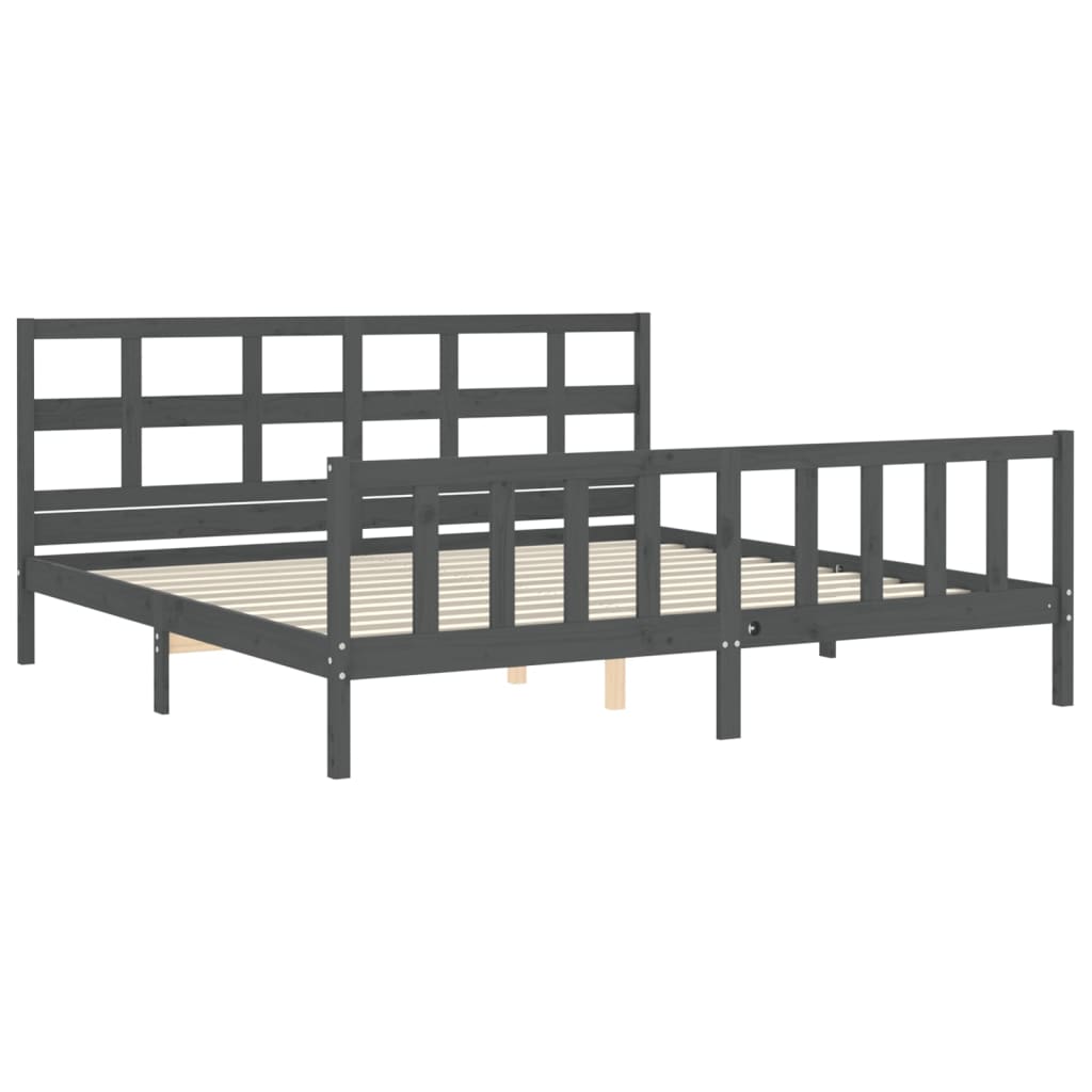 Okvir za krevet s uzglavljem sivi 200 x 200 cm od masivnog drva