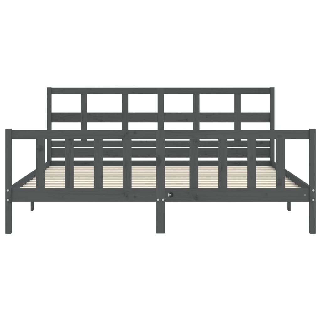 Okvir za krevet s uzglavljem sivi 200 x 200 cm od masivnog drva