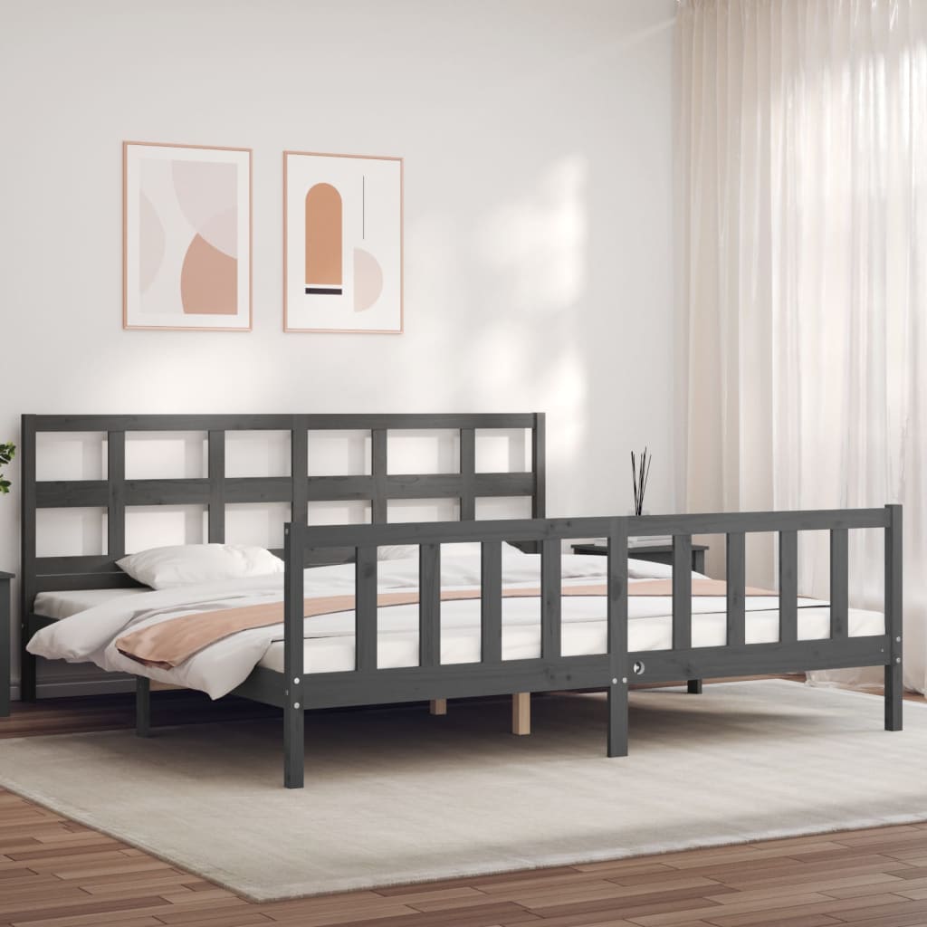 Okvir za krevet s uzglavljem sivi 200 x 200 cm od masivnog drva