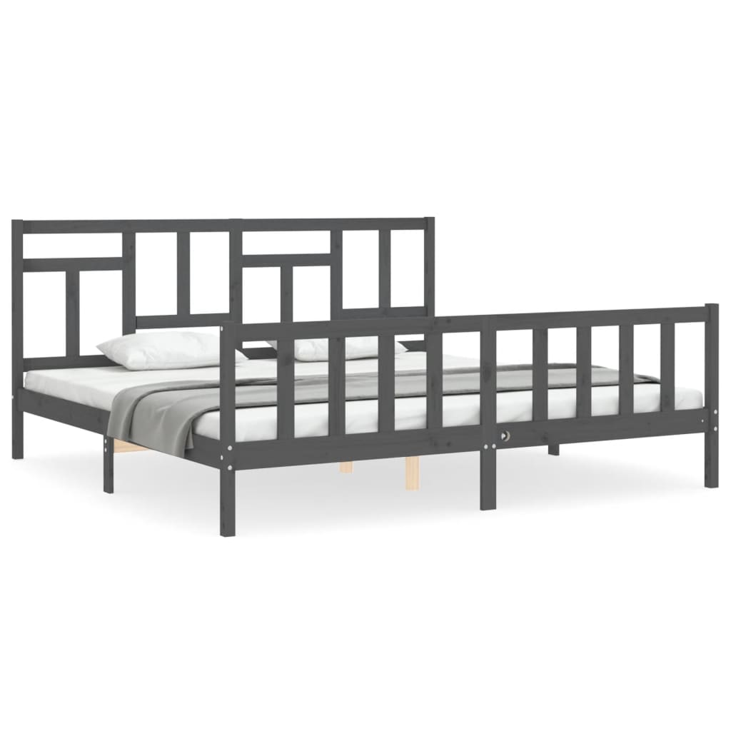 Okvir za krevet s uzglavljem sivi 200 x 200 cm od masivnog drva