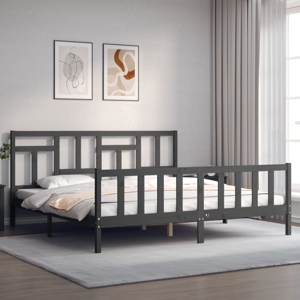 Okvir za krevet s uzglavljem sivi 200 x 200 cm od masivnog drva