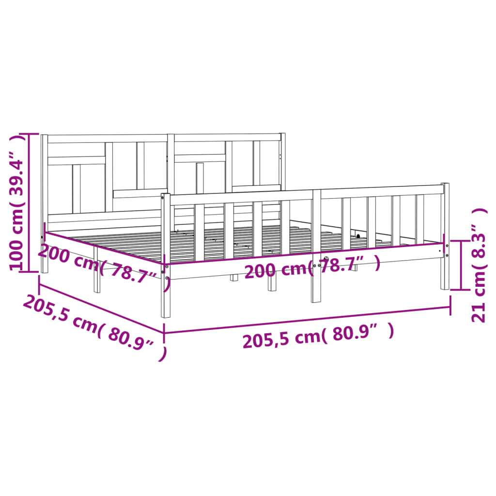 Okvir za krevet s uzglavljem sivi 200 x 200 cm od masivnog drva