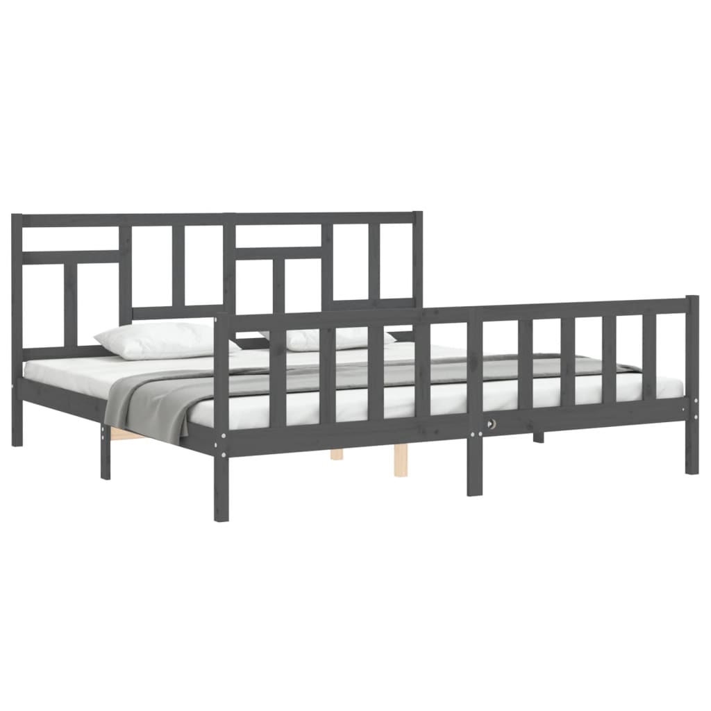 Okvir za krevet s uzglavljem sivi 200 x 200 cm od masivnog drva