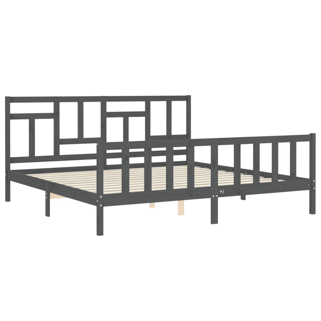 Okvir za krevet s uzglavljem sivi 200 x 200 cm od masivnog drva