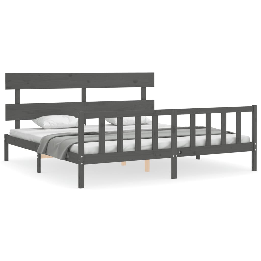 Okvir za krevet s uzglavljem sivi 200 x 200 cm od masivnog drva
