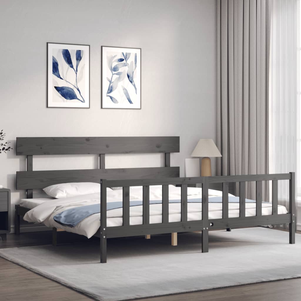 Okvir za krevet s uzglavljem sivi 200 x 200 cm od masivnog drva