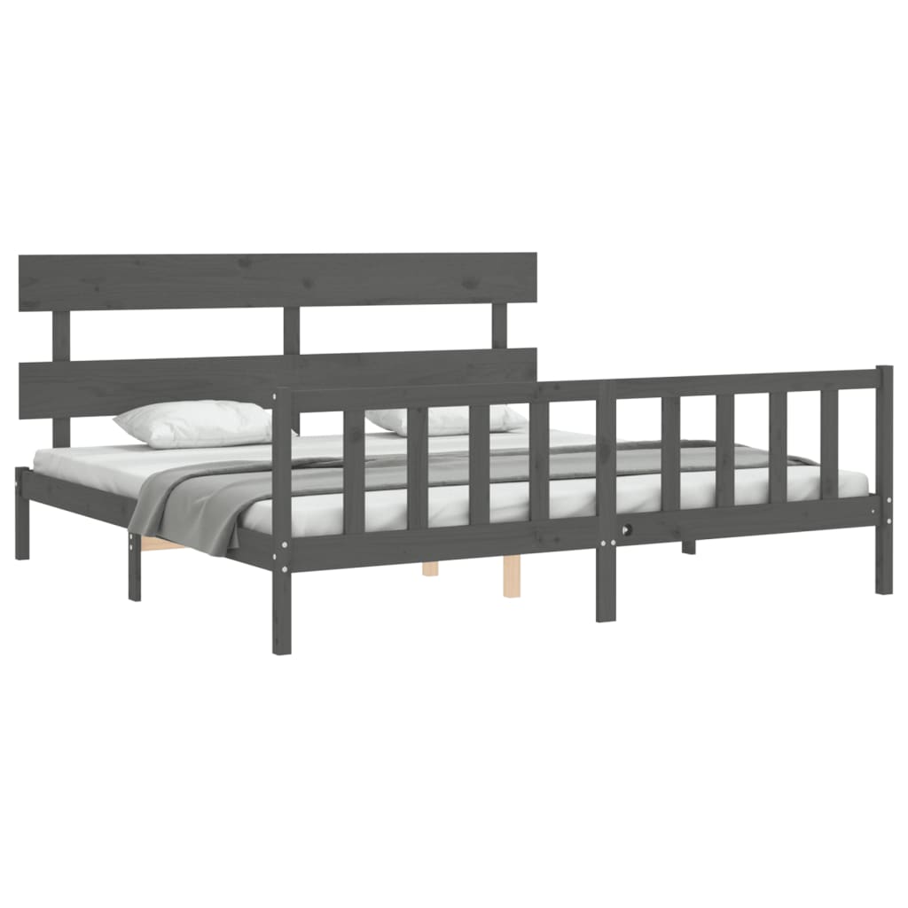 Okvir za krevet s uzglavljem sivi 200 x 200 cm od masivnog drva