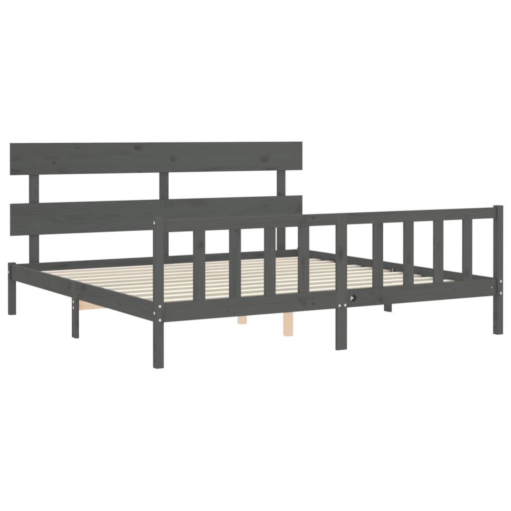 Okvir za krevet s uzglavljem sivi 200 x 200 cm od masivnog drva