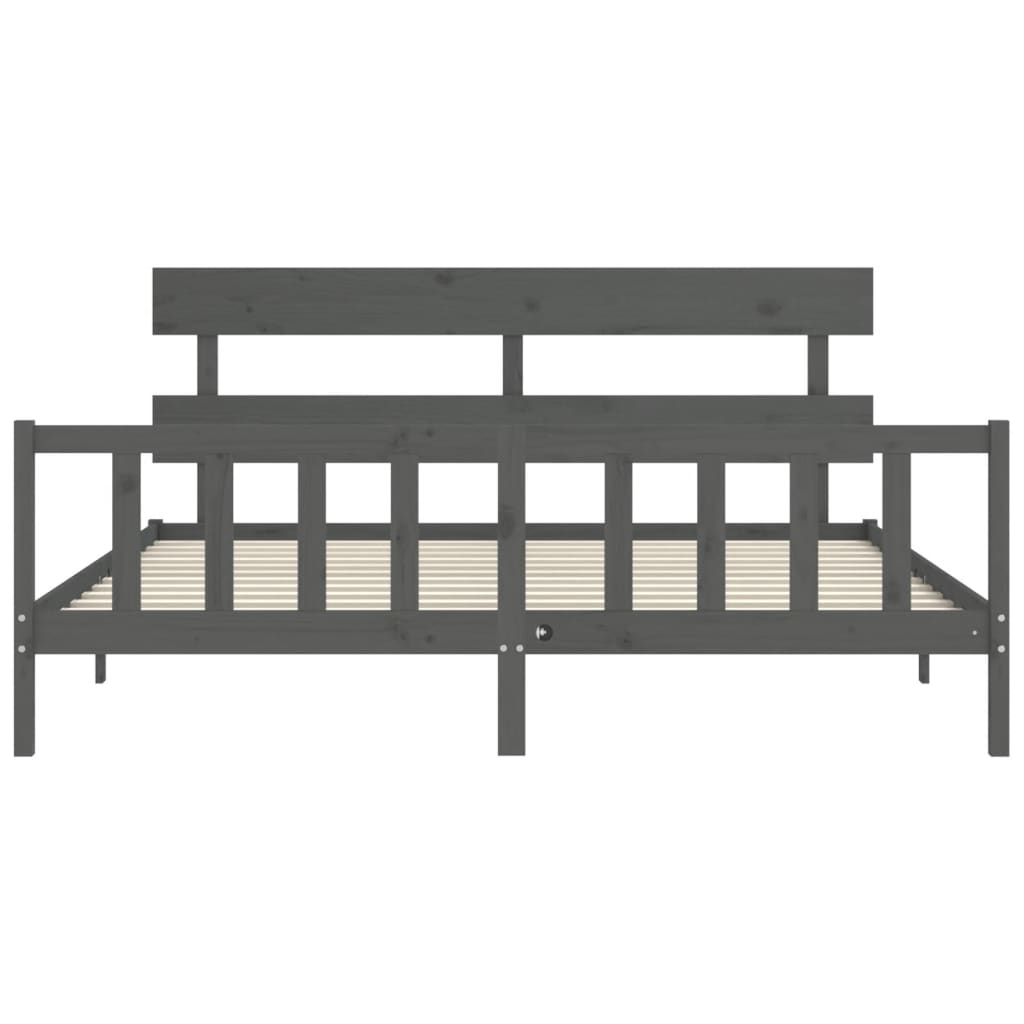 Okvir za krevet s uzglavljem sivi 200 x 200 cm od masivnog drva