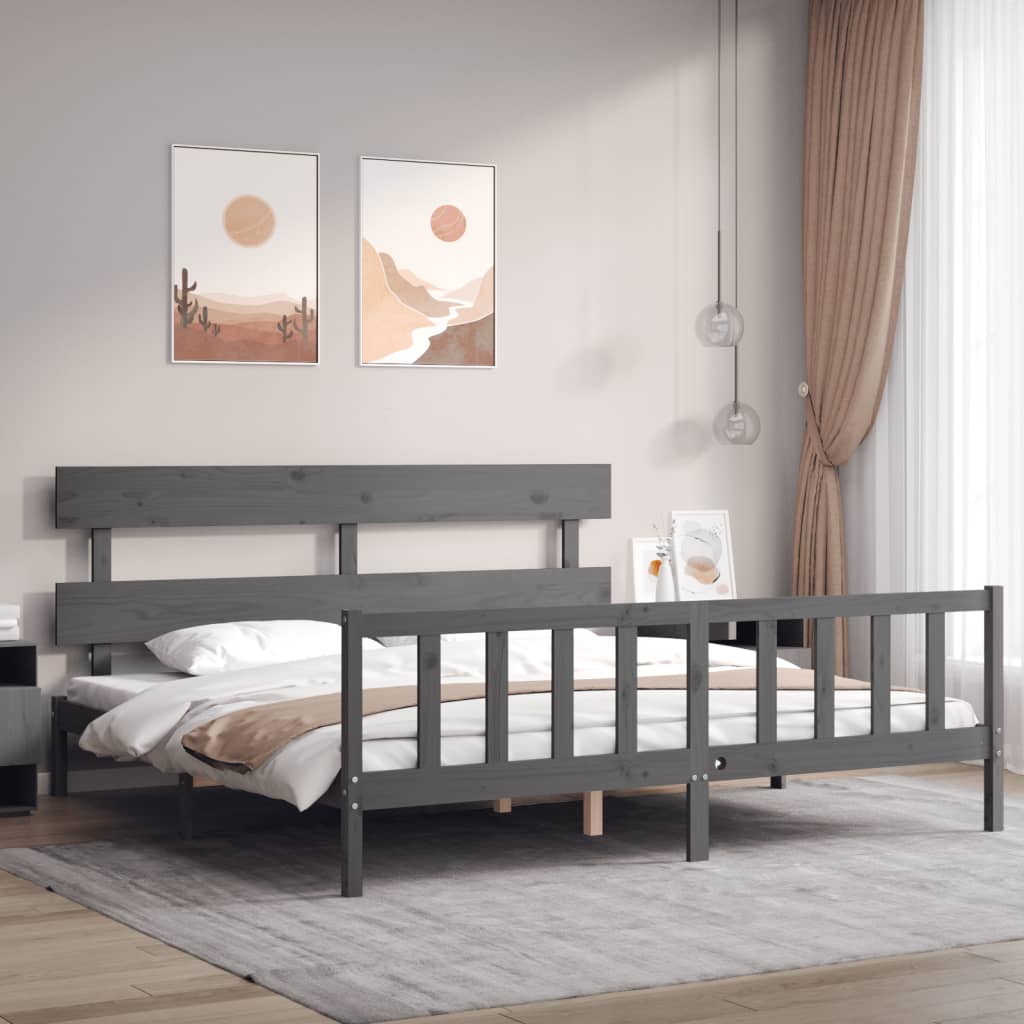 Okvir za krevet s uzglavljem sivi 200 x 200 cm od masivnog drva