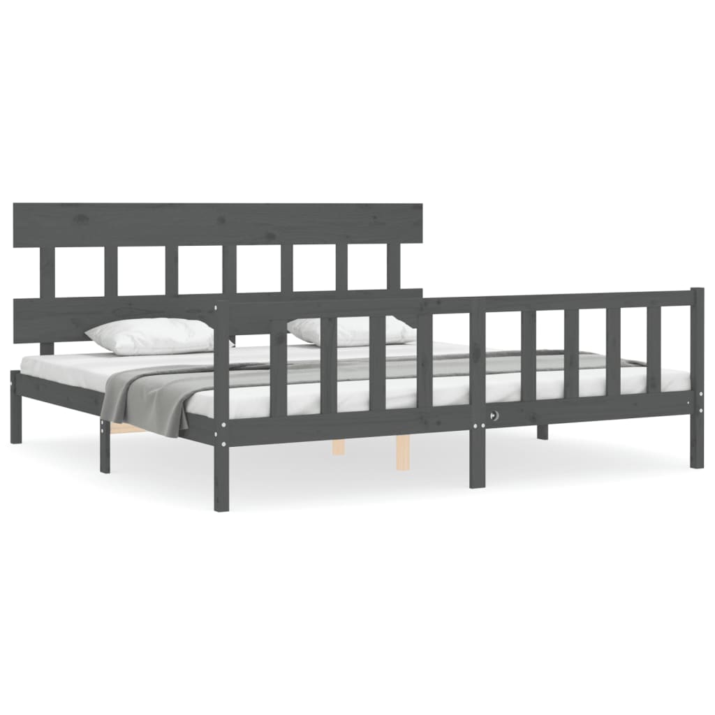 Okvir za krevet s uzglavljem sivi 200 x 200 cm od masivnog drva