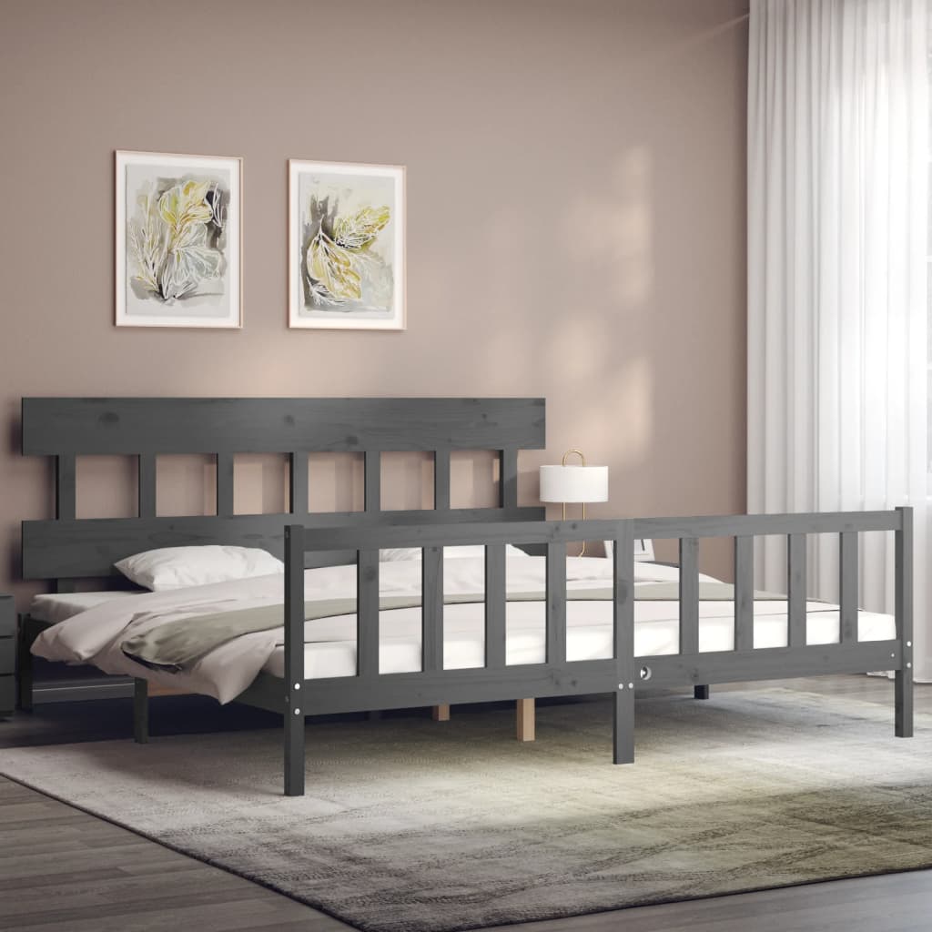 Okvir za krevet s uzglavljem sivi 200 x 200 cm od masivnog drva