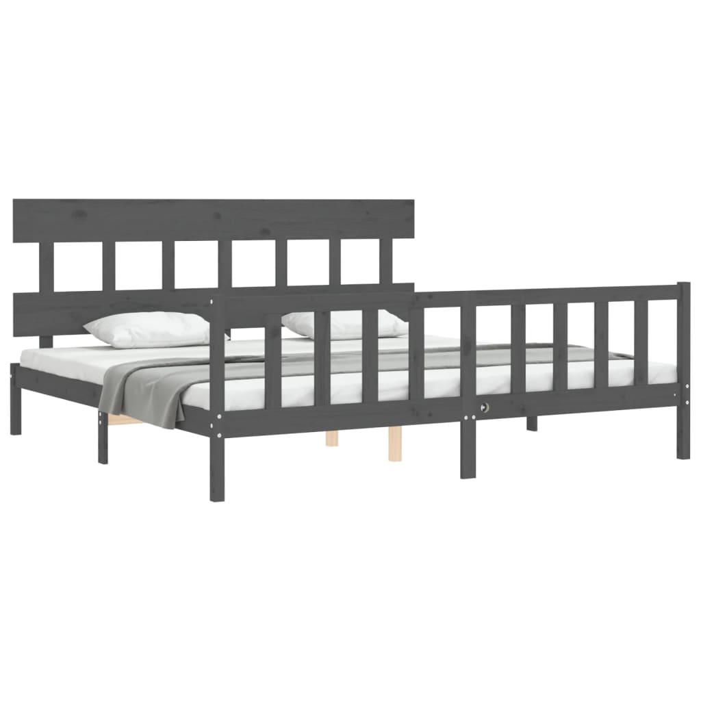 Okvir za krevet s uzglavljem sivi 200 x 200 cm od masivnog drva