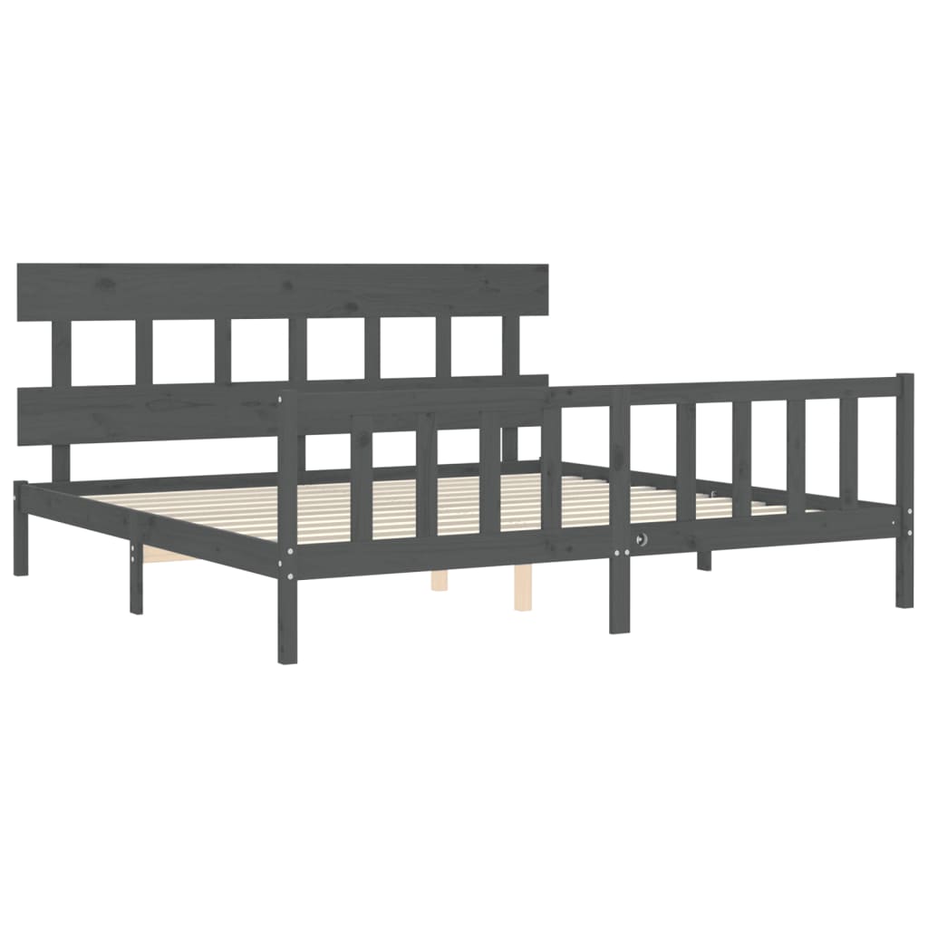 Okvir za krevet s uzglavljem sivi 200 x 200 cm od masivnog drva
