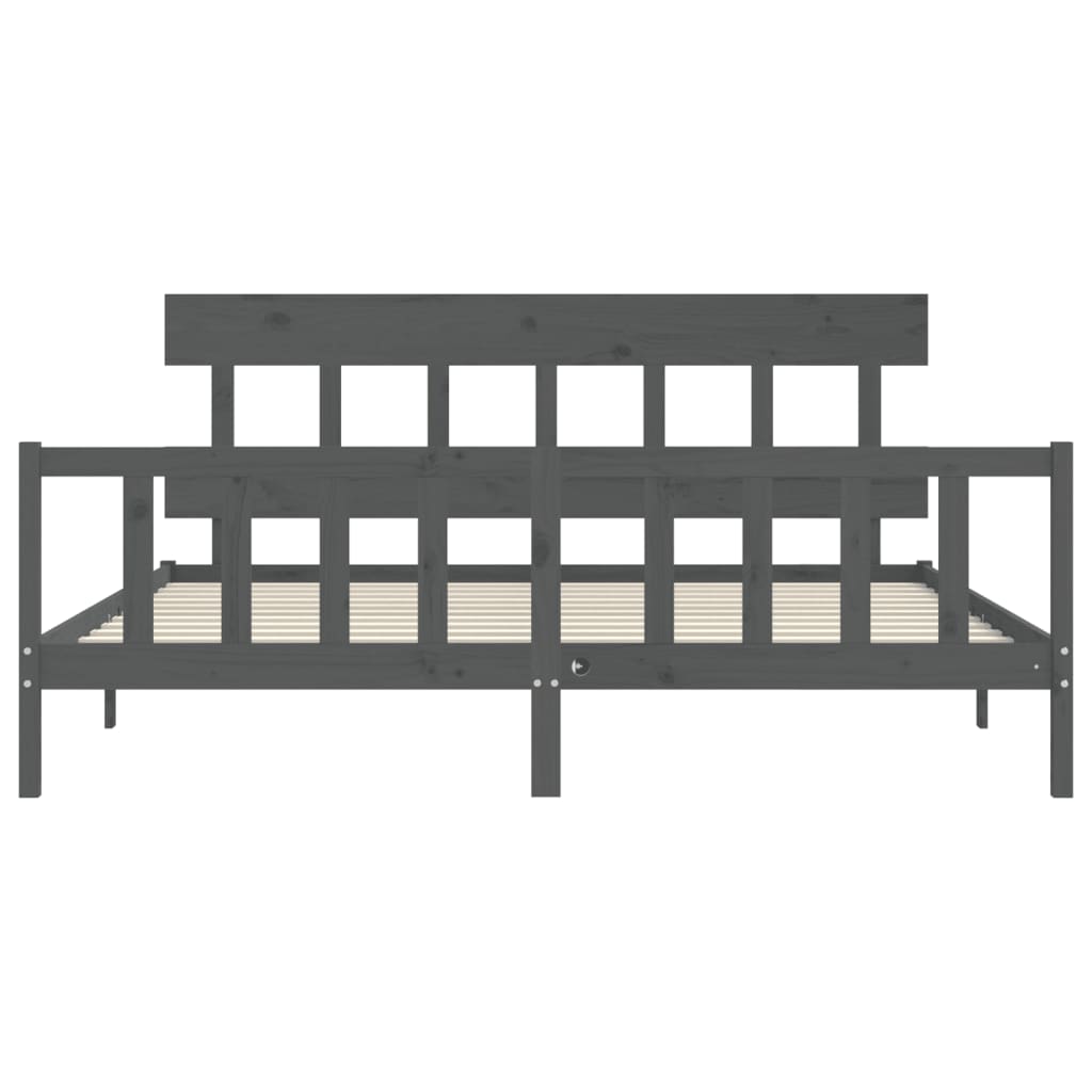 Okvir za krevet s uzglavljem sivi 200 x 200 cm od masivnog drva