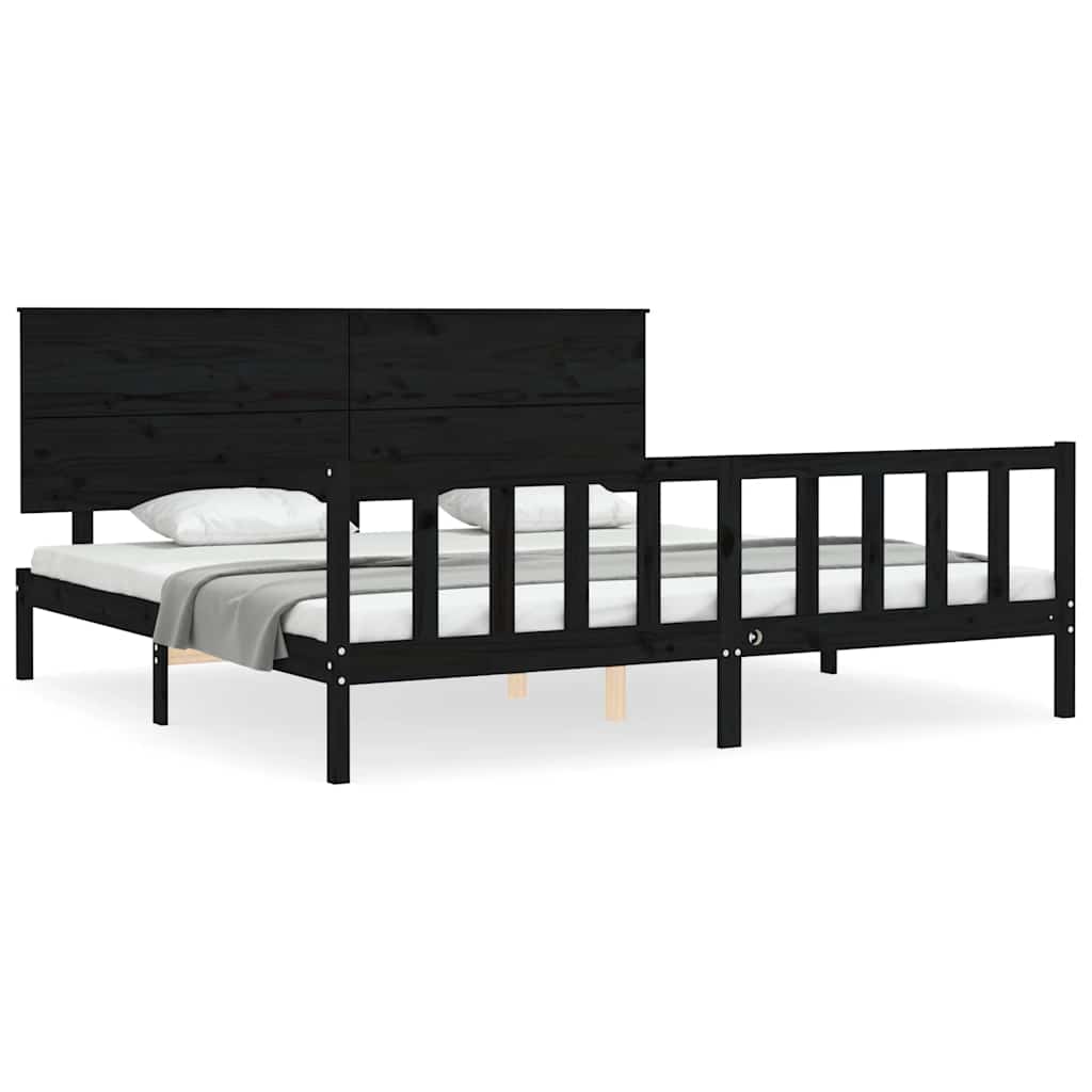 Okvir za krevet s uzglavljem crni 200 x 200 cm od masivnog drva